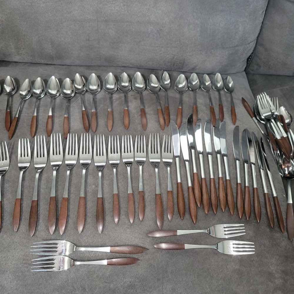Vintage MCM Ekco Eterna Flatware 63 Piece Rosewood Set